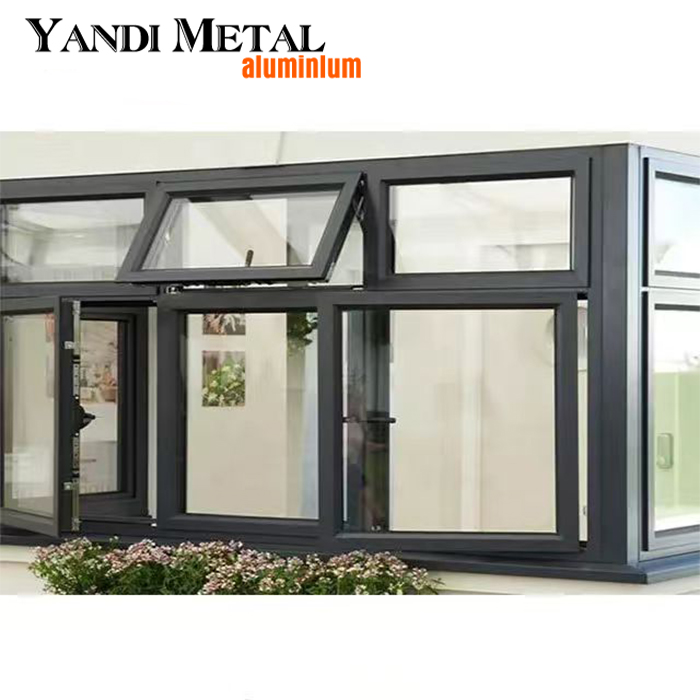 Fenêtre à battants en aluminium à double vitrage Fenêtre coulissante à cadre en aluminium Fenêtre en aluminium de sécurité vers le haut