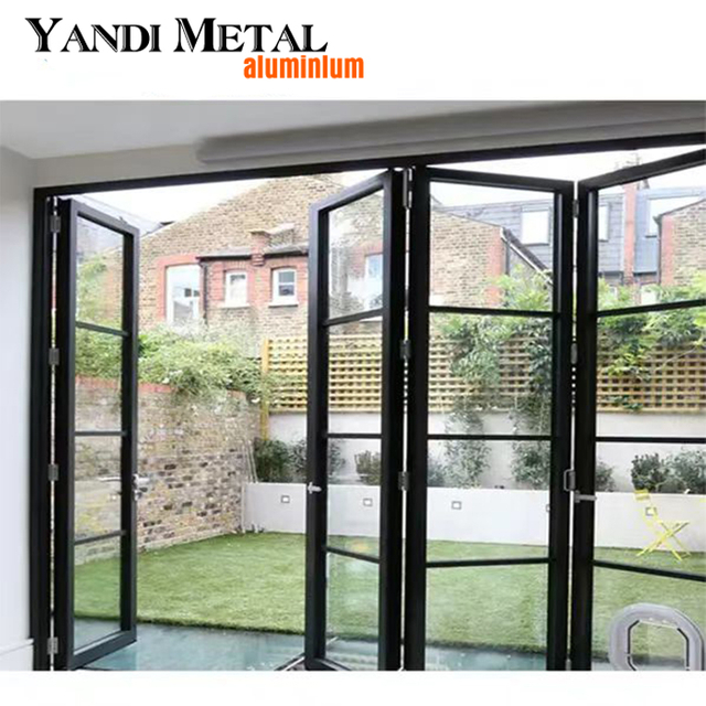 Portes pliantes en aluminium accordéon extérieures à double vitrage portes pliantes doubles