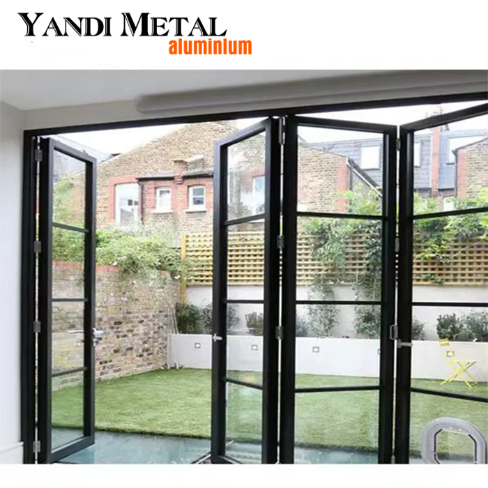 Portes pliantes en aluminium accordéon extérieures à double vitrage portes pliantes doubles