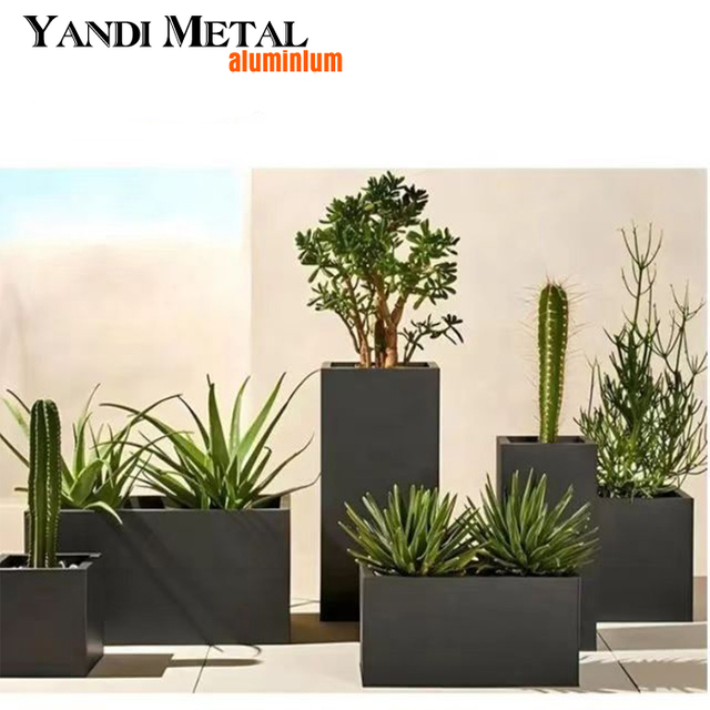 Peinture en poudre jardin petit arbre pot de fleurs en aluminium boîte de pot de fleurs en aluminium décorative extérieure personnalisée