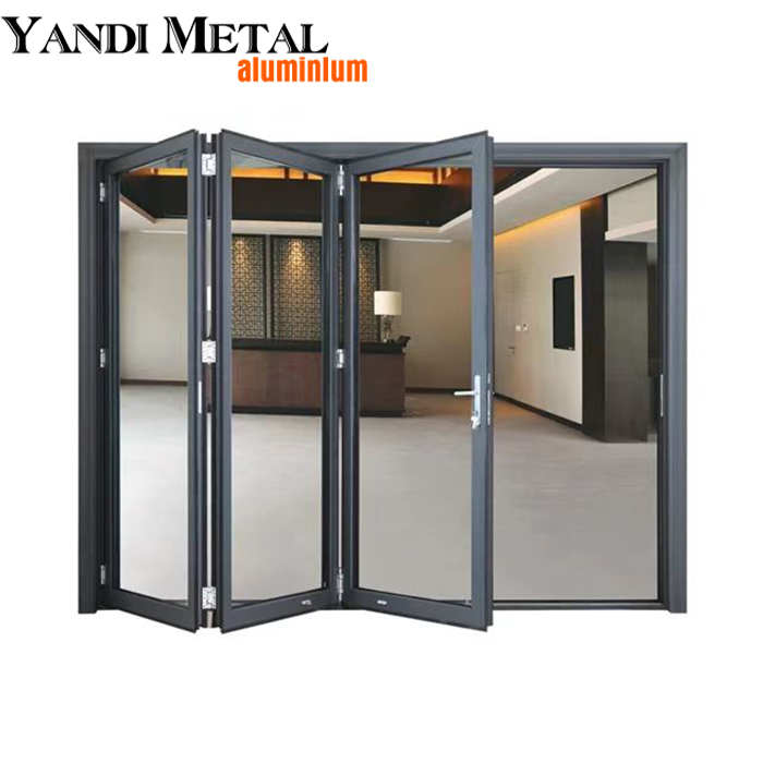 Porte coulissante en aluminium pour balcon Porte vitrée en aluminium Porte pliante d'entrée Terrasse pliante en aluminium avec gaze