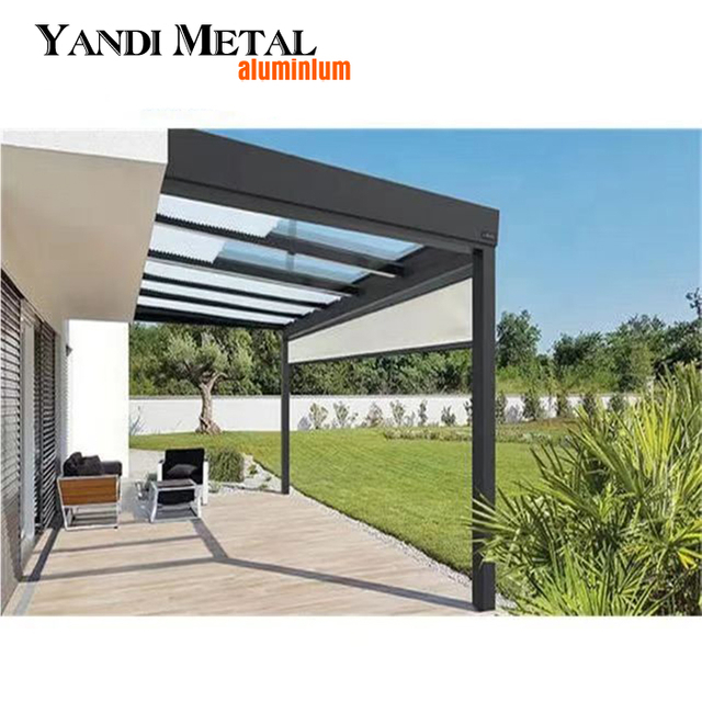 Pavillon de couverture de trou d'homme de toit de terrasse en aluminium moderne Pavillon extérieur de jardin en verre Système de pavillon d'auvent en aluminium