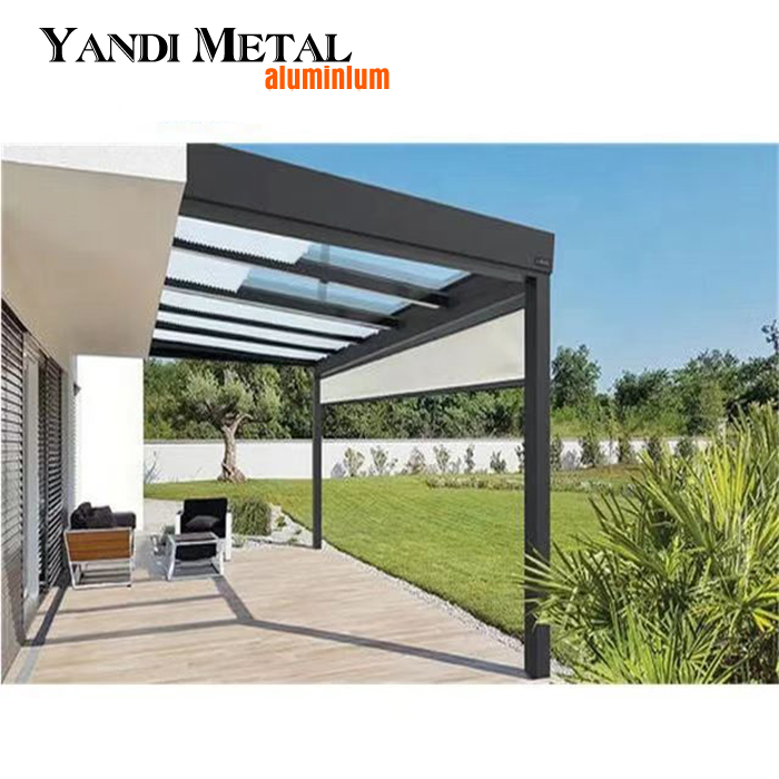 Pavillon de couverture de trou d'homme de toit de terrasse en aluminium moderne Pavillon extérieur de jardin en verre Système de pavillon d'auvent en aluminium