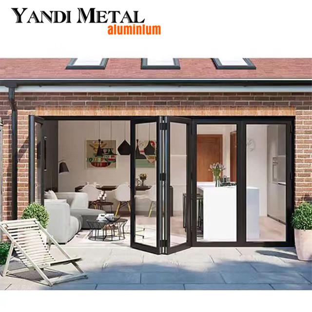 Porte vitrée extérieure insonorisée en aluminium, double entrée plate et ouverte, matériau de porte profilée en aluminium