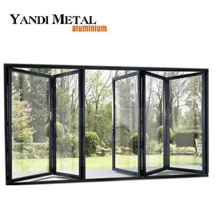Porte pliante accordéon en aluminium à double vitrage extérieur porte patio pliante double en verre