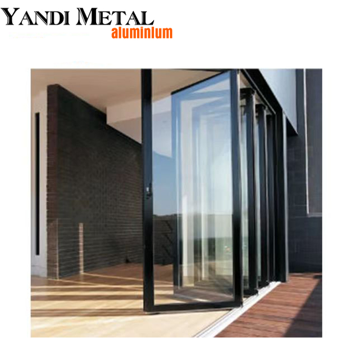 Porte battante en verre d'aluminium trempé double revêtement en poudre de nouveau design avec quincaillerie allemande