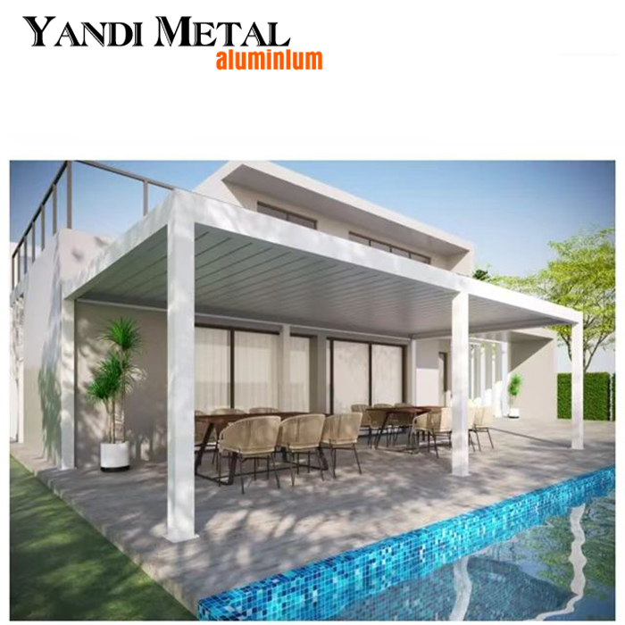 Auvent d'ombrage bioclimatique de conception moderne, persienne imperméable, gazebo de toit, pergola extérieure en aluminium, pergola électrique en aluminium