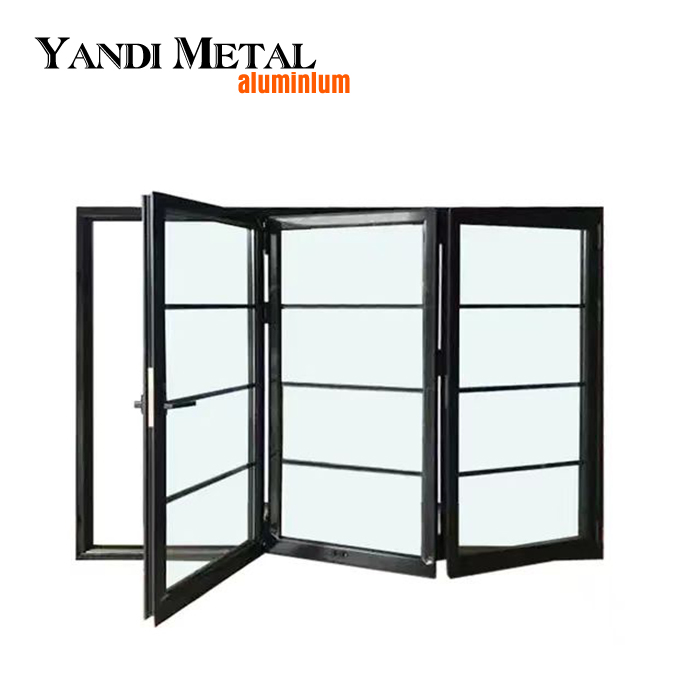 Yandi fabrique des portes-fenêtres pliantes en verre à double fenêtre en alliage d'aluminium. Portes extérieures pliantes en verre