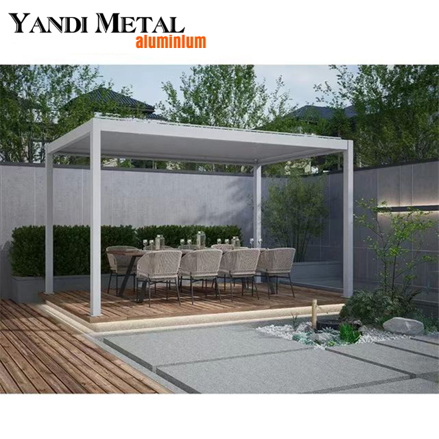 Pergola en aluminium de toit de volets d'auvent de pavillon de jardin imperméable en métal extérieur, équipée de lumières de tube secondaires émettant de la lumière